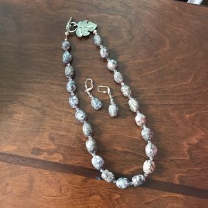 Grey stone necklace with matching earrings